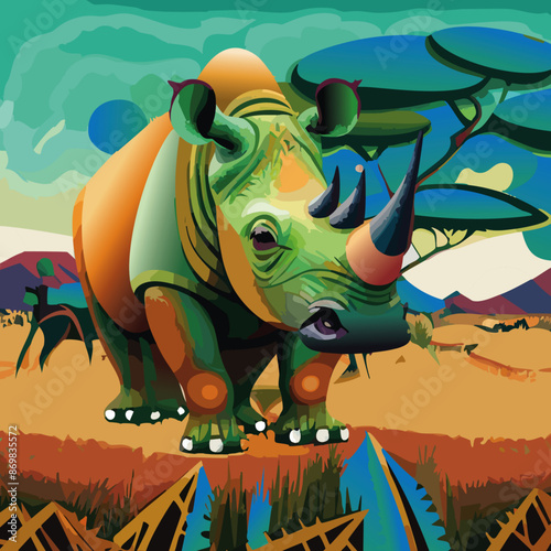rhino in the grasslands