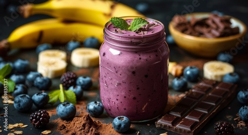 Blueberry Banana Smoothie With Chocolate and Cinnamon
