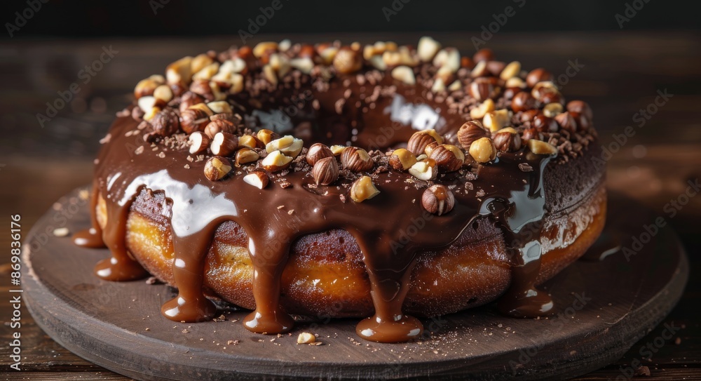 Chocolate Glazed Donut With Hazelnut Topping Chocolate Glazed Donut With Hazelnut Topping