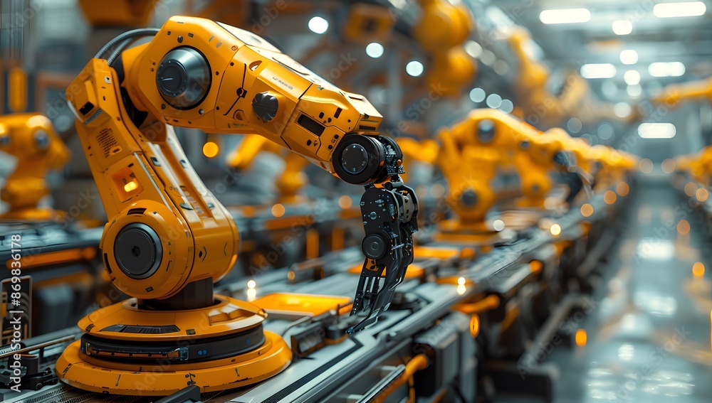 Industrial robots symbolize modernity and represent technological progress. which reflects high efficiency and precision in work Images can be used in presentations about production technology. Industrial robots symbolize modernity and represent technological progress. which reflects high efficiency and precision in work Images can be used in presentations about production technology.