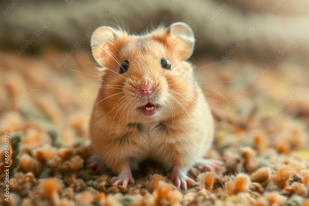 Portrait of a funny scared hamster with his mouth open in surprise.Close-up of a hamster sitting on the carpet and his mouth open in amazement Portrait of a funny scared hamster with his mouth open in surprise.Close-up of a hamster sitting on the carpet and his mouth open in amazement