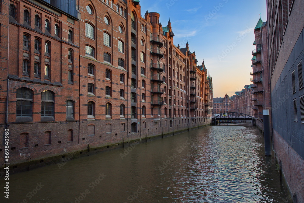 Naklejka premium Historical buildings in Speicherstadt, Hamburg, Europe 