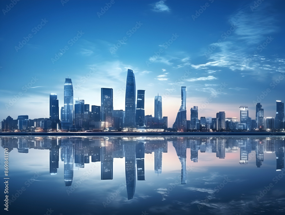 Naklejka premium City square and skyline with modern buildings scenery, Aerial view of a business city and commercial area building, high rise building for business environment