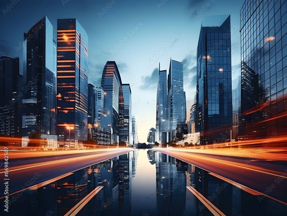 Obraz premium City square and skyline with modern buildings scenery, Aerial view of a business city and commercial area building, high rise building for business environment
