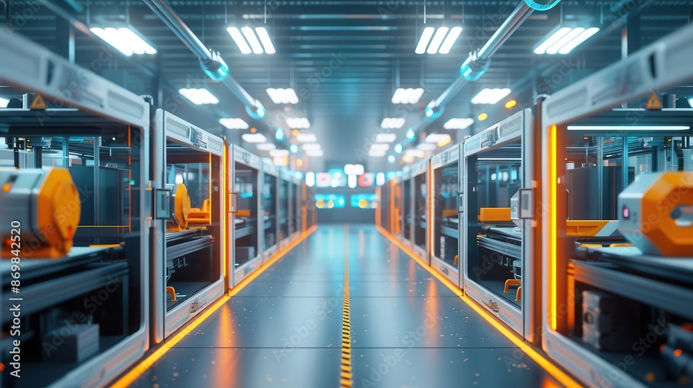 Modern factory interior with advanced industrial equipment and automated production lines, showcasing innovative manufacturing technology. Modern factory interior with advanced industrial equipment and automated production lines, showcasing innovative manufacturing technology.