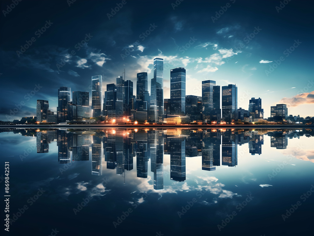 Obraz premium City square and skyline with modern buildings scenery, Aerial view of a business city and commercial area building, high rise building for business environment