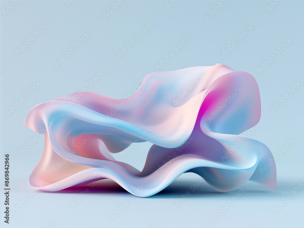 Abstract 3D Render of Flowing Pastel Fabric Shapes on Light Blue Background Abstract 3D Render of Flowing Pastel Fabric Shapes on Light Blue Background