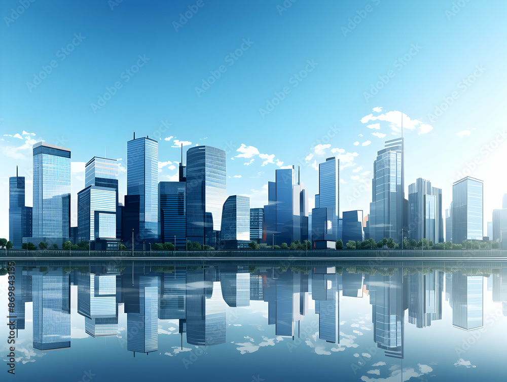 Fototapeta premium City square and skyline with modern buildings scenery, Aerial view of a business city and commercial area building, high rise building for business environment
