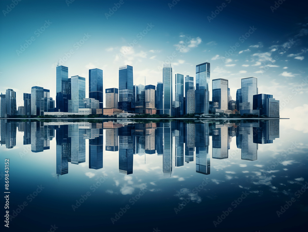 Fototapeta premium City square and skyline with modern buildings scenery, Aerial view of a business city and commercial area building, high rise building for business environment