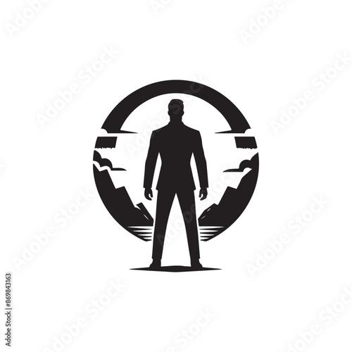 Man in jacket standing with hand in his pocket, side view, isolated vector silhouette