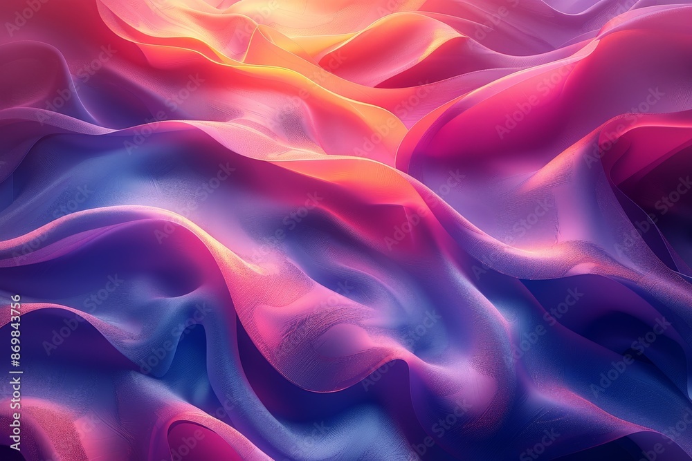 Fototapeta premium Vibrant Abstract Wavy Fabric Texture with Mesmerizing Gradient Colors of Pink, Purple, and Blue Illuminated by Soft Lightabstract