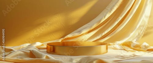 Golden Fabric Draped Over a Round Platform