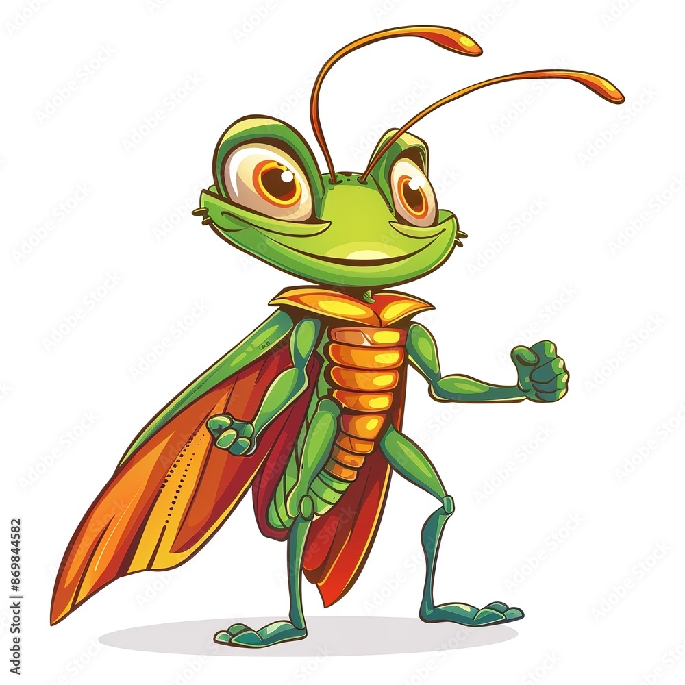 Fototapeta premium Grasshopper superhero cartoon isolated whitebackground