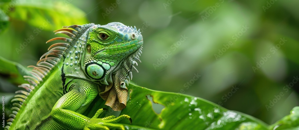Green Iguana, green background Generative AI Green Iguana, green background Generative AI