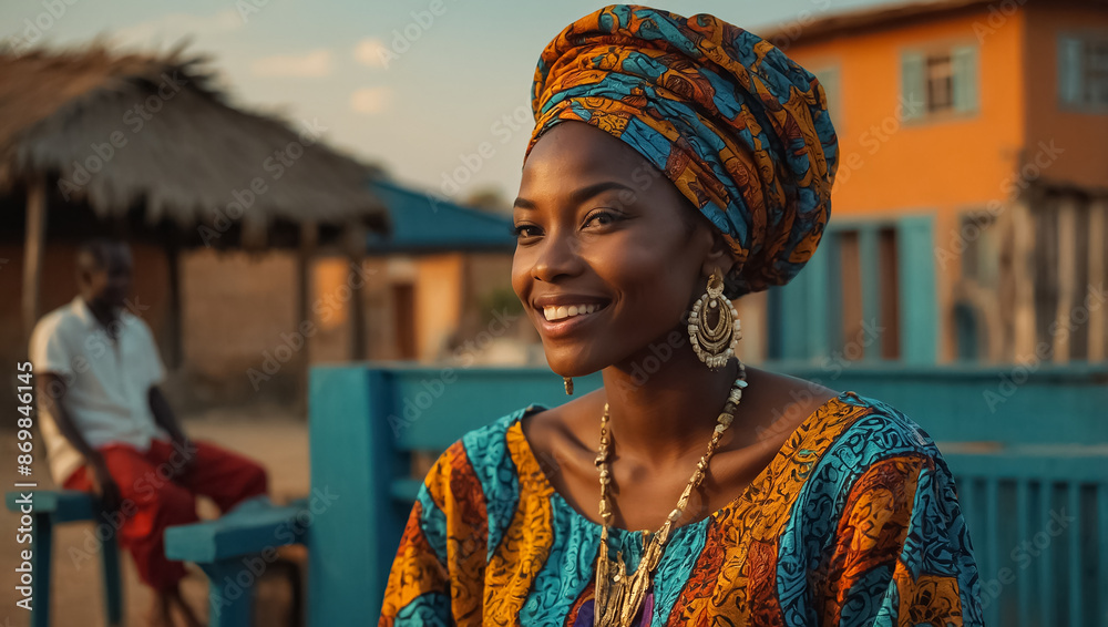 Fototapeta premium Beautiful joyful African girl in traditional clothes