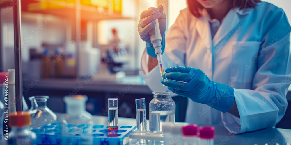 Scientist Conducting Experiment in Modern Laboratory with Advanced Equipment Scientist Conducting Experiment in Modern Laboratory with Advanced Equipment