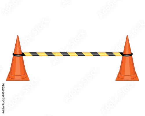 vector design of two orange traffic cones shaped like a pyramid with a mixed orange and black dividing line in the middle that binds the two objects