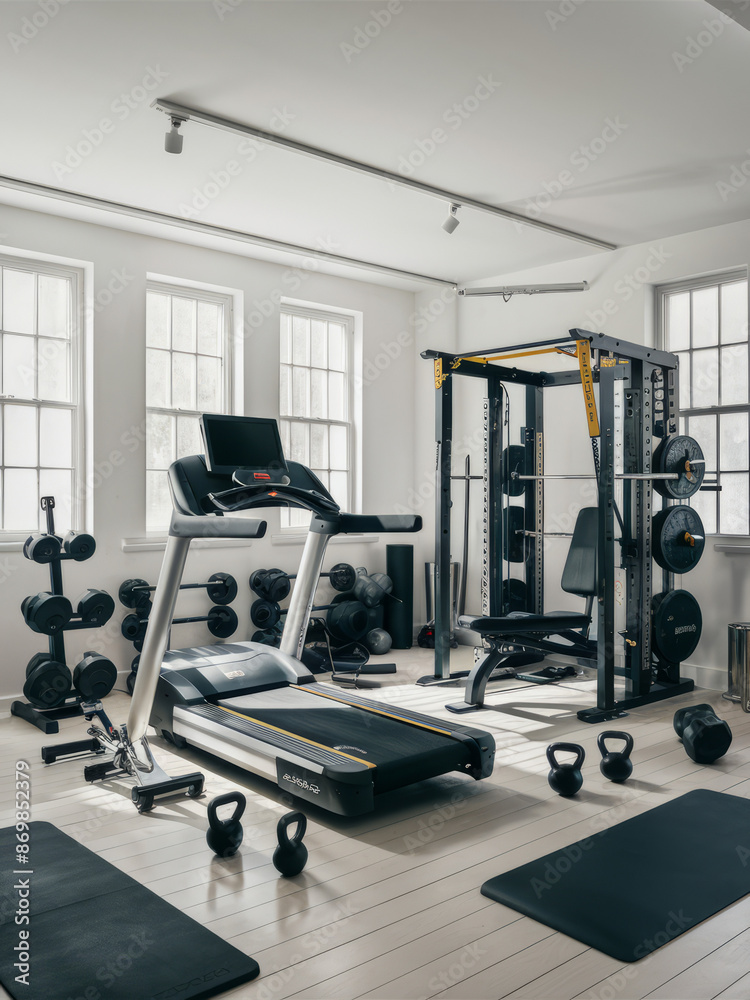 Obraz premium Contemporary Home Gym with Various Fitness Equipment