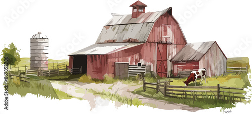 Illustration featuring a charming barn scene