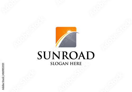 vector logo design Highway With Sun Symbol Vector Illustration