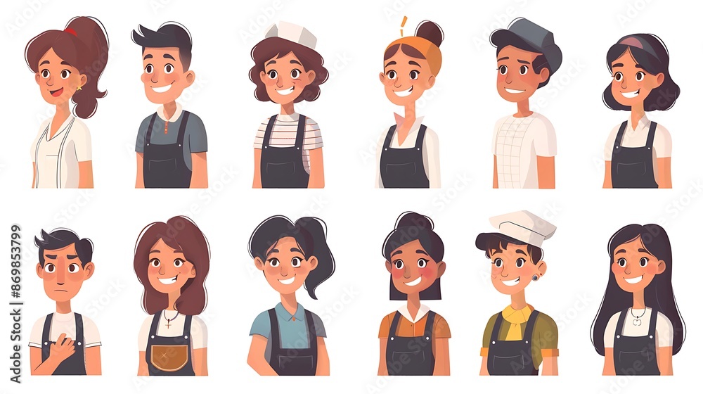 set of young happy smiling people
