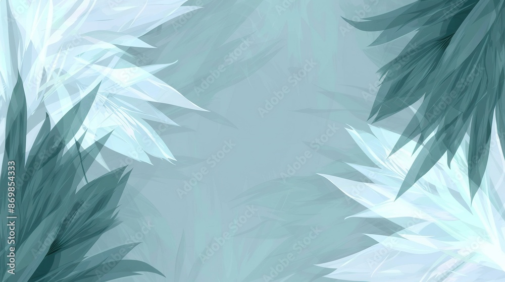   Blue and white background with leaf pattern at the base