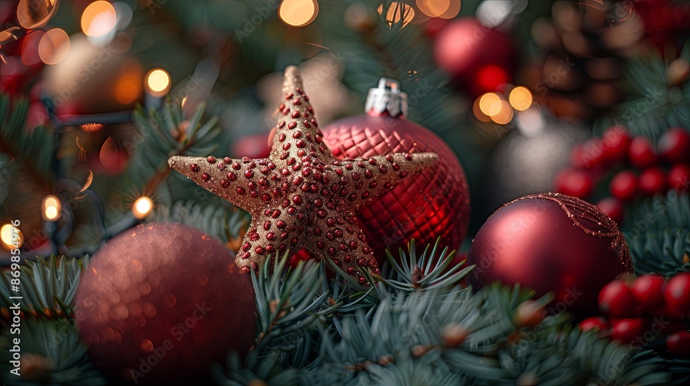 Decorated Christmas Tree With Red And Silver Ornaments Decorated Christmas Tree With Red And Silver Ornaments