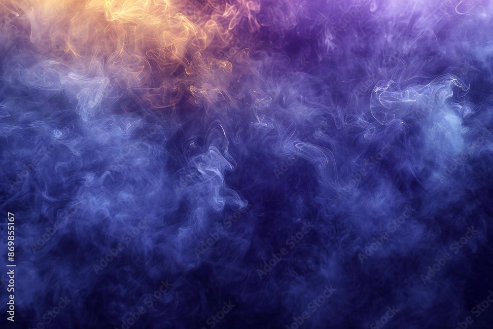 Mysterious Stormy Sky Background with Swirling Blue and Purple Mist, Accented with Gold Mysterious Stormy Sky Background with Swirling Blue and Purple Mist, Accented with Gold