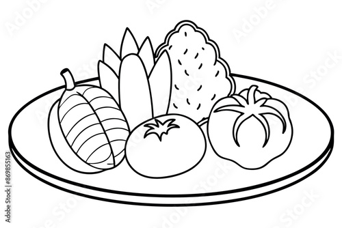 Vegetable platter artistic line art fresh vegetable illustration