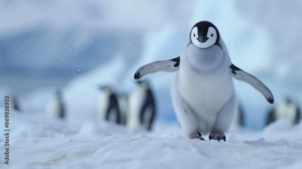 Obraz premium Penguins in the icy edge of the earth, cute realistic penguins in the winter cold