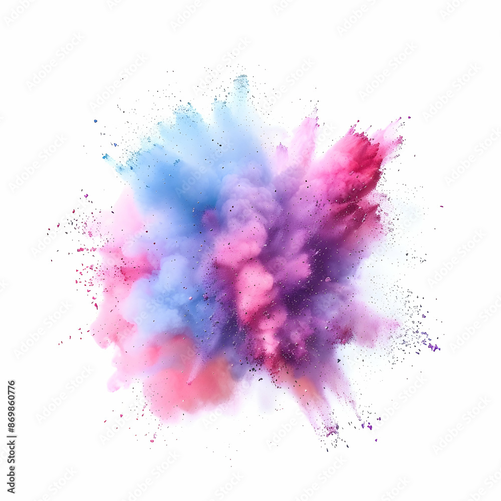 Colored powder explosion. Abstract closeup dust on backdrop. Colorful explode. Paint holi, Freeze motion of color powder exploding on white background.