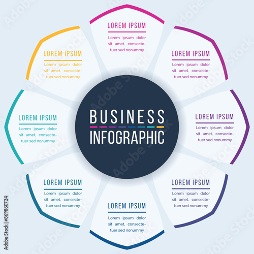 8 Options Infographic circle design 8 steps, objects, elements or options information business infographic template