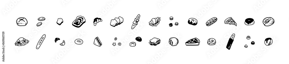 French patisserie minimalist icons. Deserts, bakery, chocolate cute line design elements. Croissant, baguette, slice of cake vector sketch drawings. Boho illustrations for lunch, brunch, breakfast French patisserie minimalist icons. Deserts, bakery, chocolate cute line design elements. Croissant, baguette, slice of cake vector sketch drawings. Boho illustrations for lunch, brunch, breakfast