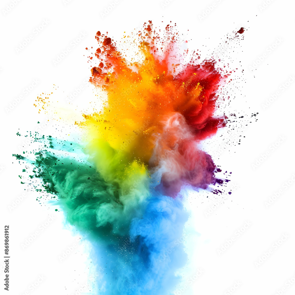Colored powder explosion. Abstract closeup dust on backdrop. Colorful explode. Paint holi, Freeze motion of color powder exploding on white background. Colored powder explosion. Abstract closeup dust on backdrop. Colorful explode. Paint holi, Freeze motion of color powder exploding on white background.
