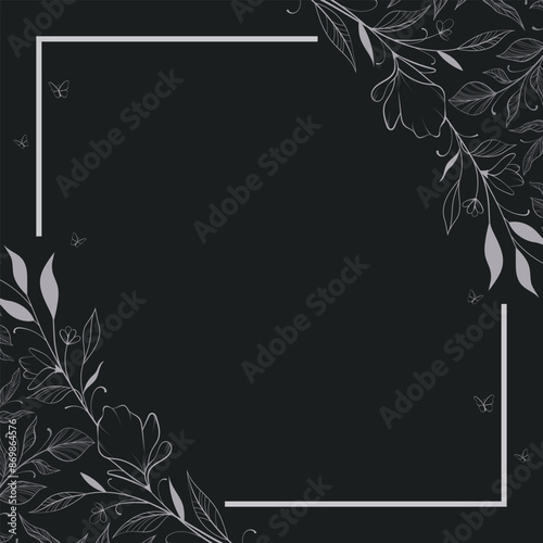 Aesthetic floral frame border with butterflies background
