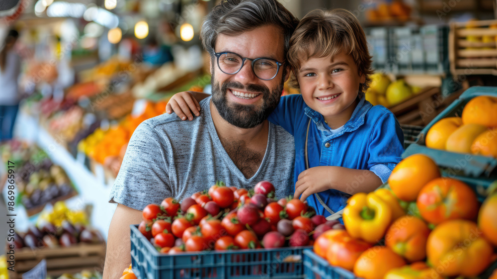 Happy father and son