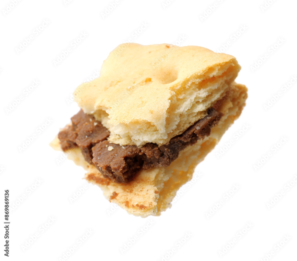 Piece of tasty sandwich cookie isolated on white Piece of tasty sandwich cookie isolated on white