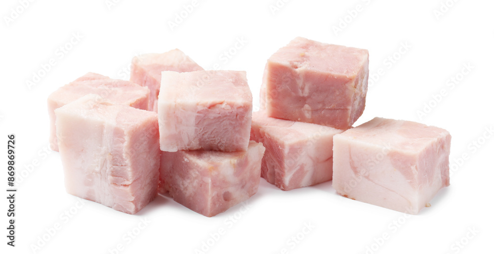 Cubes of raw bacon isolated on white Cubes of raw bacon isolated on white