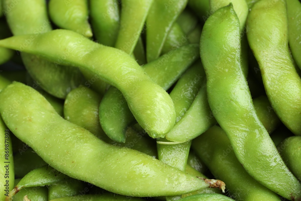 Fresh edamame pods as background, above view Fresh edamame pods as background, above view