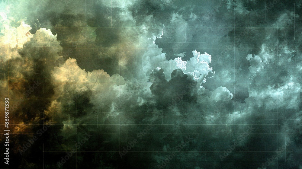 Naklejka premium A cloud cluster with a green-yellow gradient on the left, transitioning to black-white on the right