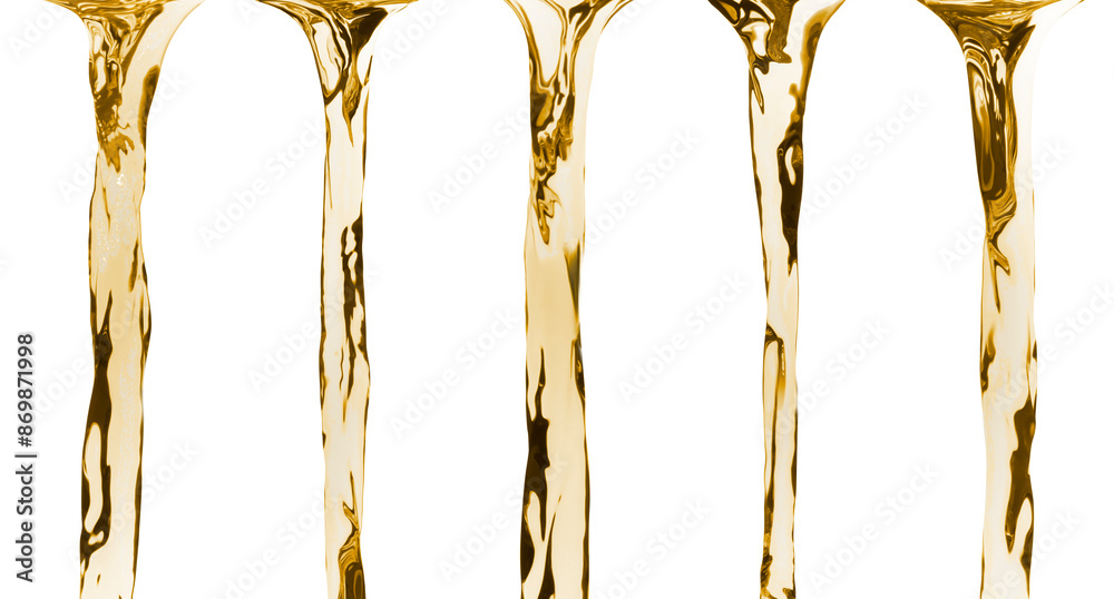 Cooking oil flows isolated on white, set Cooking oil flows isolated on white, set