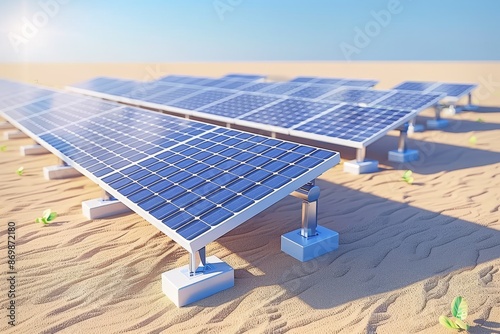 Solar panels absorbing sunlight in a desert setting highlighting sustainable energy technology in arid environments under a clear sky showcasing the potential of solar power