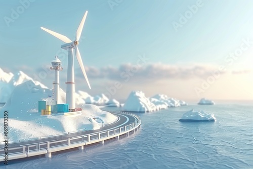 Offshore wind turbines amidst icy waters showcasing the potential of renewable energy in challenging environments under a clear sky emphasizing eco friendly power generation