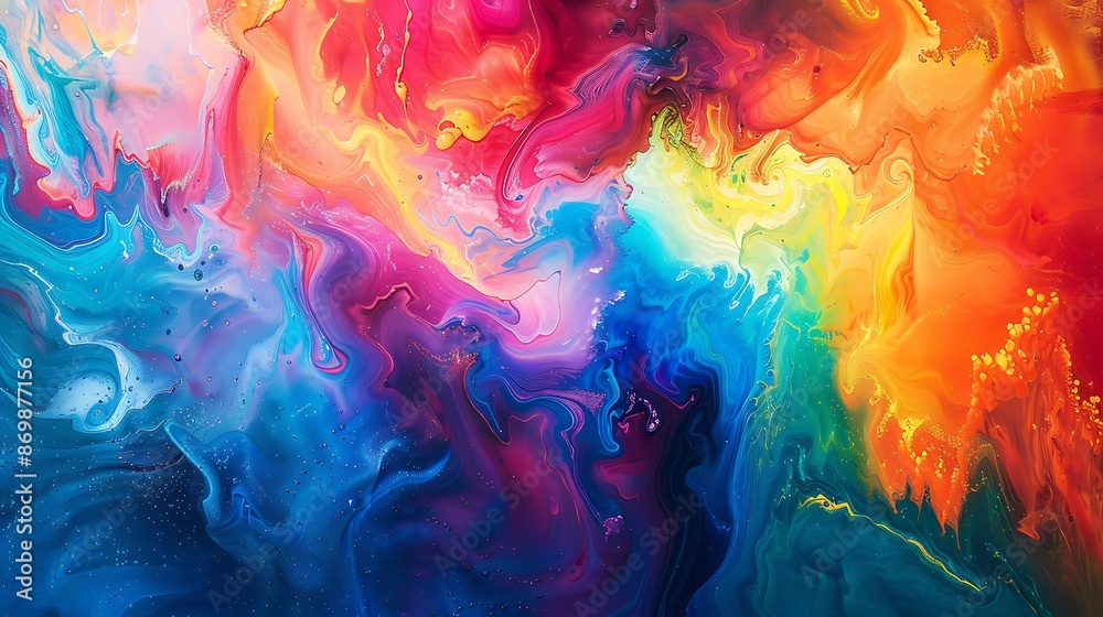 Fototapeta premium Colors dance and swirl on the canvas, as liquid joy transforms into a kaleidoscope of vibrant hues, sparking the imagination to soar.