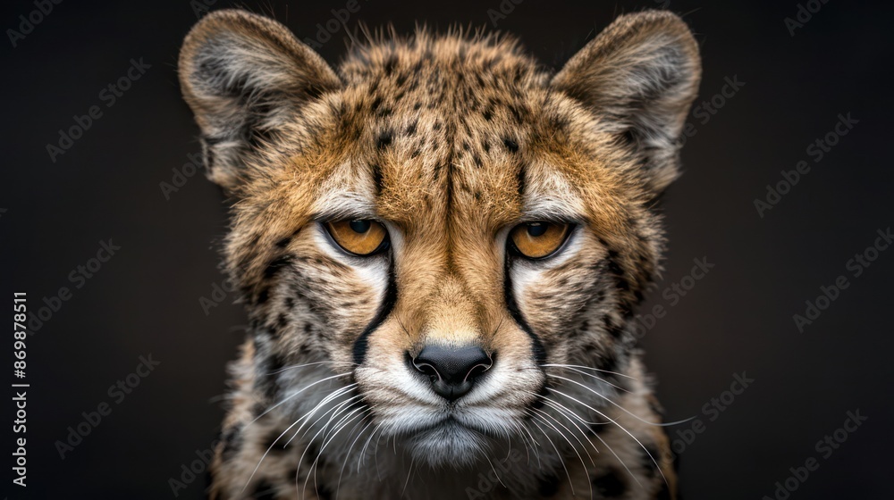 Obraz premium Close-up of Leopard Ears and Fur on a Black Background in High Detail