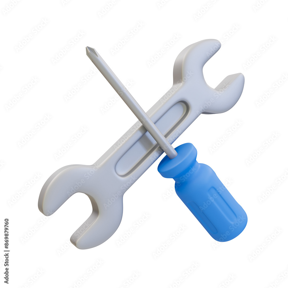 3D illustration of a wrench and screwdriver crossed, representing tools, repair, maintenance, or construction. 3D illustration of a wrench and screwdriver crossed, representing tools, repair, maintenance, or construction.