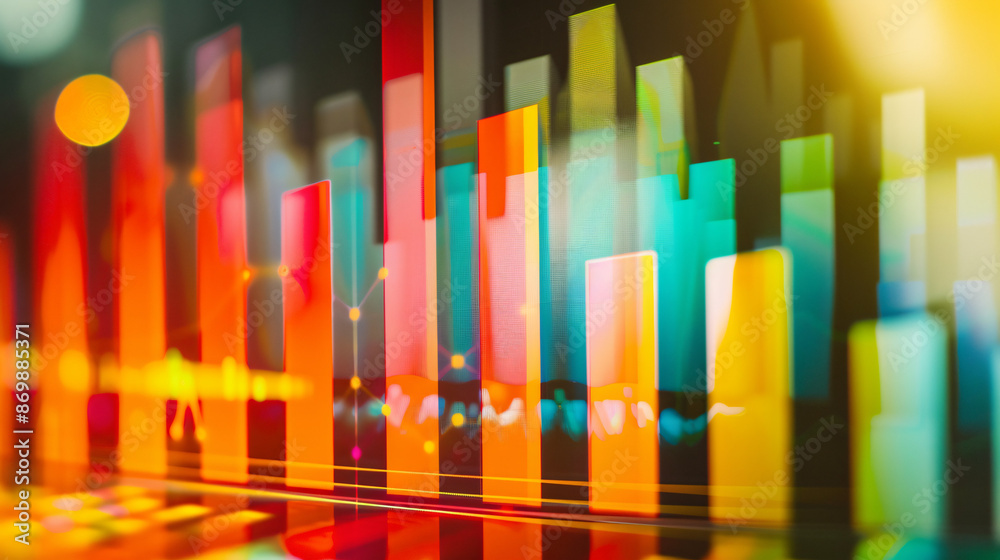 Bar charts with many colors going up and down for stock market investment Bar charts with many colors going up and down for stock market investment