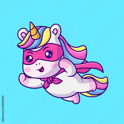 Cute Unicorn Super Hero Flying Cartoon Vector Icon 
Illustration. Animal Holiday Icon Concept Isolated Premium 
Vector. Flat Cartoon Style