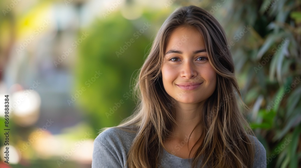 Beautiful young woman with long hair smiling Beautiful young woman with long hair smiling