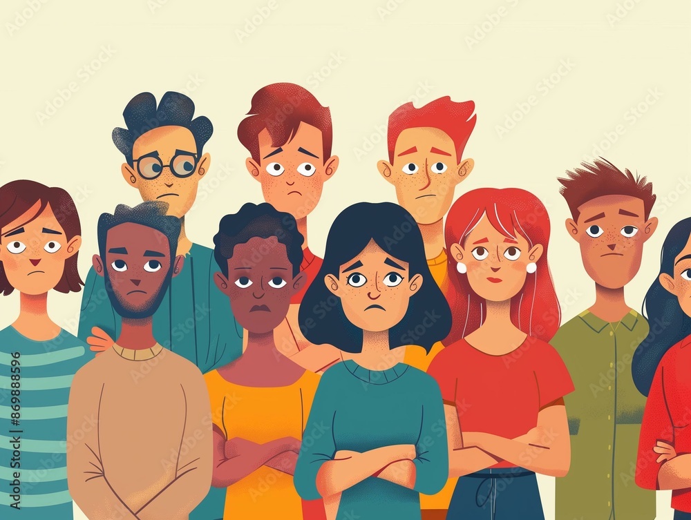 Diverse Group of Sad and Worried People Illustration Diverse Group of Sad and Worried People Illustration